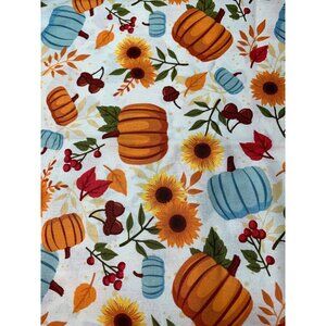 1/2 Yard Autumn-Themed Cotton Fabric with Pumpkins & Sunflowers